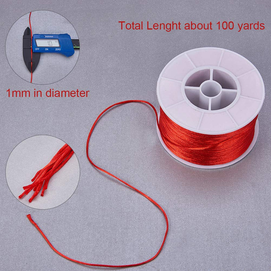 1 Roll JEWELEADER About 100 Yards Rattail Nylon Thread Cord 1mm Shiny Satin Trim Cord Chinese Knotting Beading Cord for DIY Jewellery Making Macrame Kumihimo Shamballa Friendship Bracelets - Red