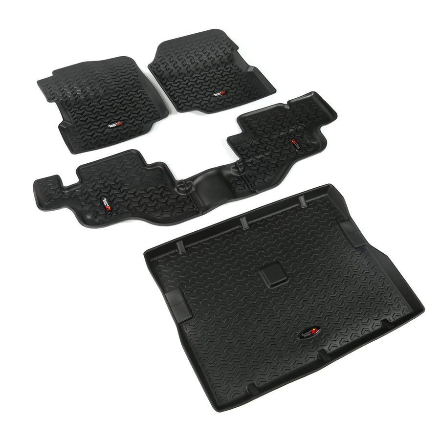 Rugged Ridge Floor Liner Set for CJ/Wrangler YJ Jeep | 4-Piece Set, Front/Rear/Cargo, Black | 12988.09 | Fits 1976-1995 Wrangler YJ & Jeep CJ