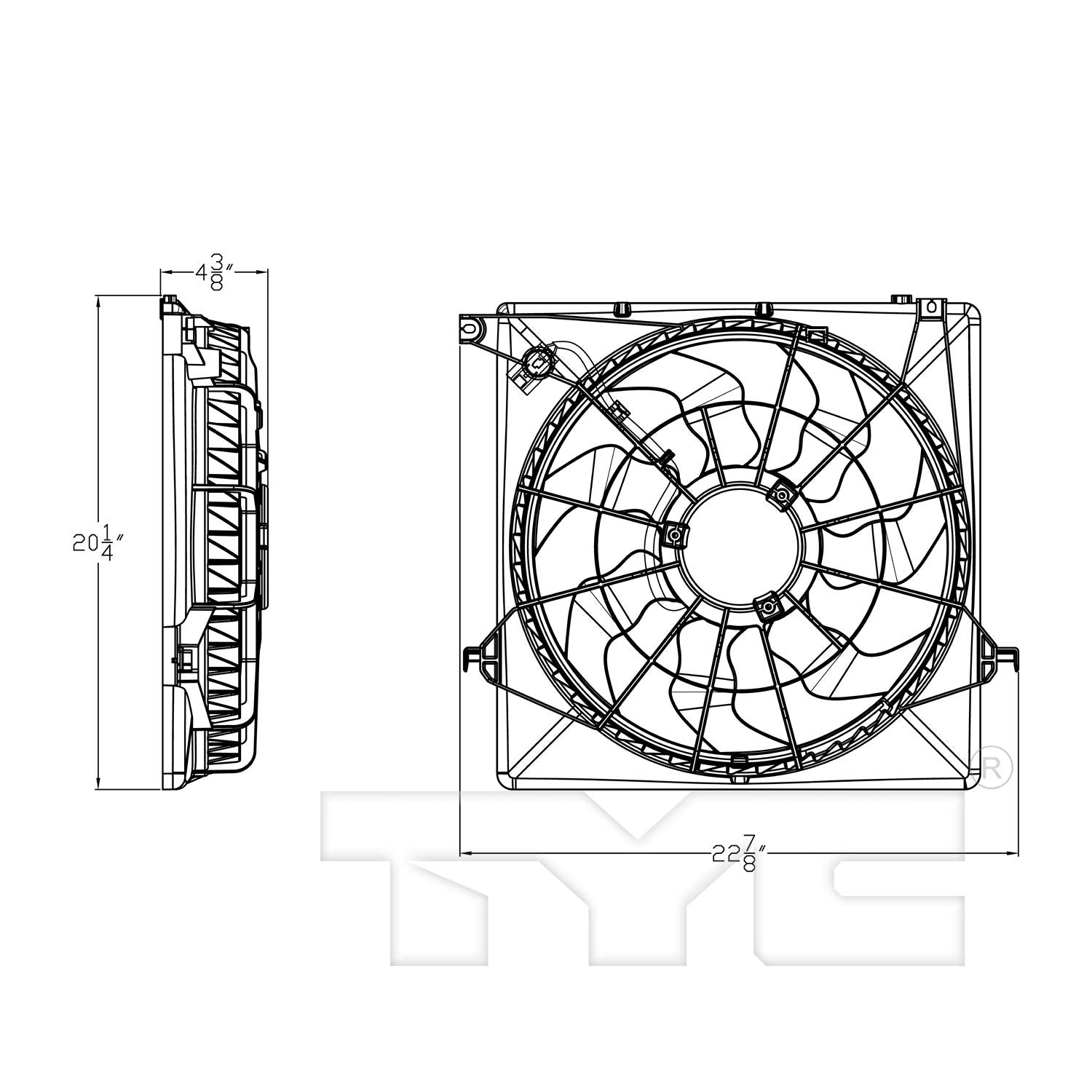 Replacement TYC 623880 Cooling Fan Assembly for Hyundai SANTA FE, 1 Pack