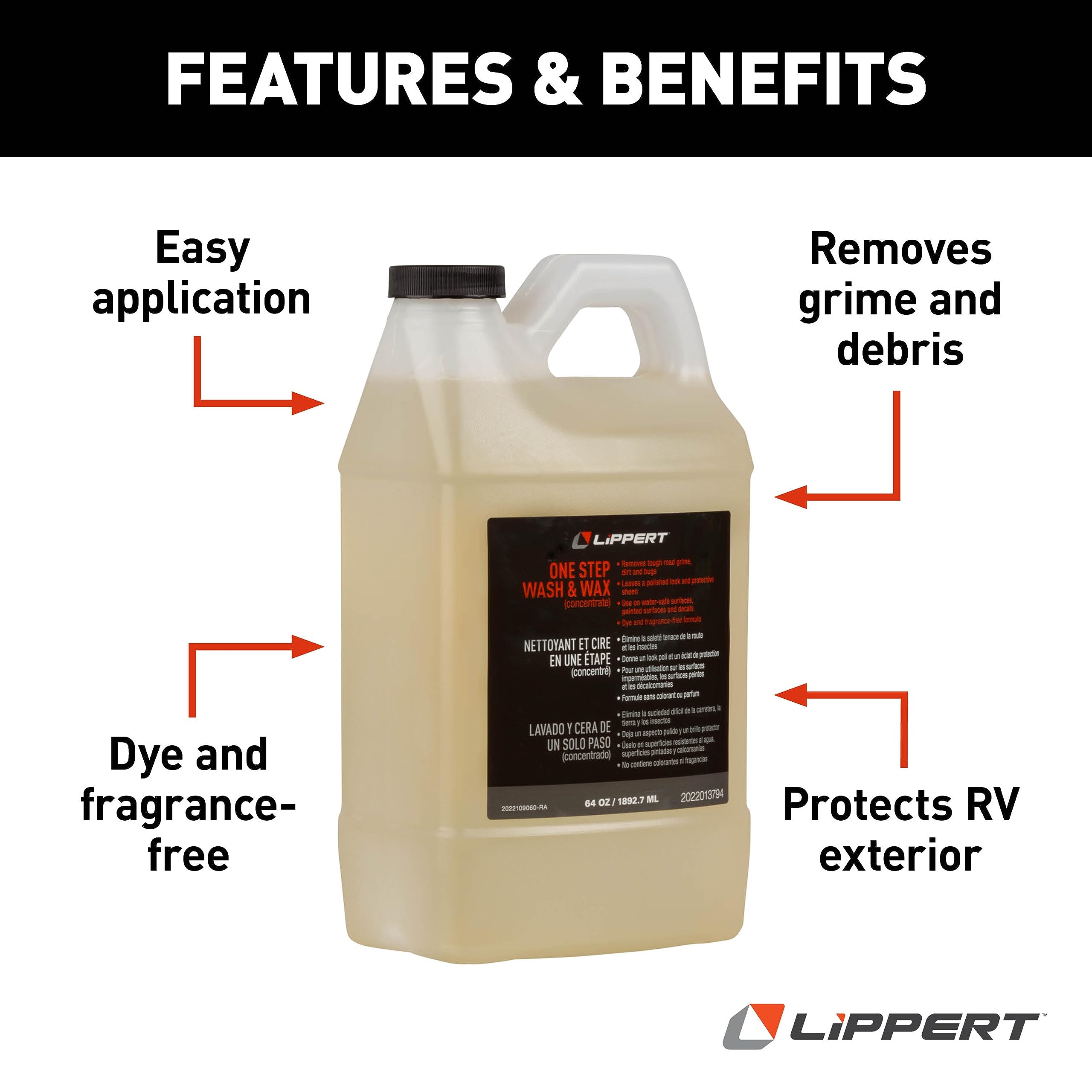One Step Lippert 64 oz. RV Wash/Wax (Concentrate) for Exterior Applications, Dye and Fragrance Free, Made in The USA - 2022013794