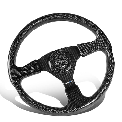 NRG Innovations Light weight NRG-ST-012CF Carbon Fiber Steering Wheel, 3 Spoke, 350mm, 6 X 70 PCD, Flat Dish, Gloss Black