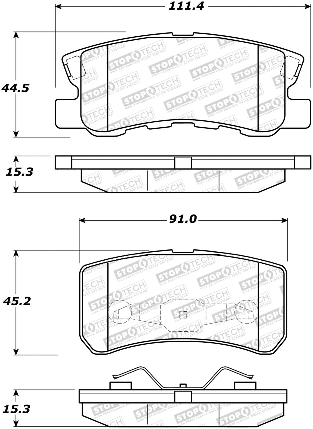 Rear StopTech 308.08680 Brake Pads with Shims and Hardware Street