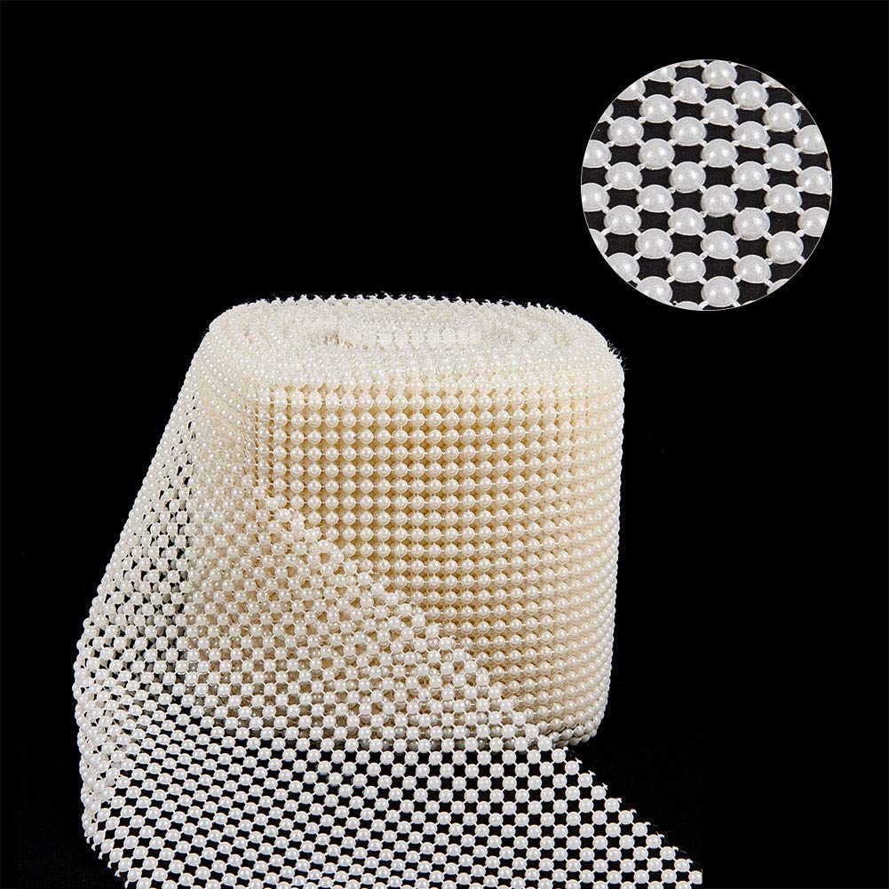 10 Yards JEWELEADER 4mm Half Pearl Ribbon 24 Rows Ivory ABS Plastic Imitation Pearl Mesh Wrap Roll 110mm Wide for Wedding Party Vase Home Holiday Decoration DIY Crafts