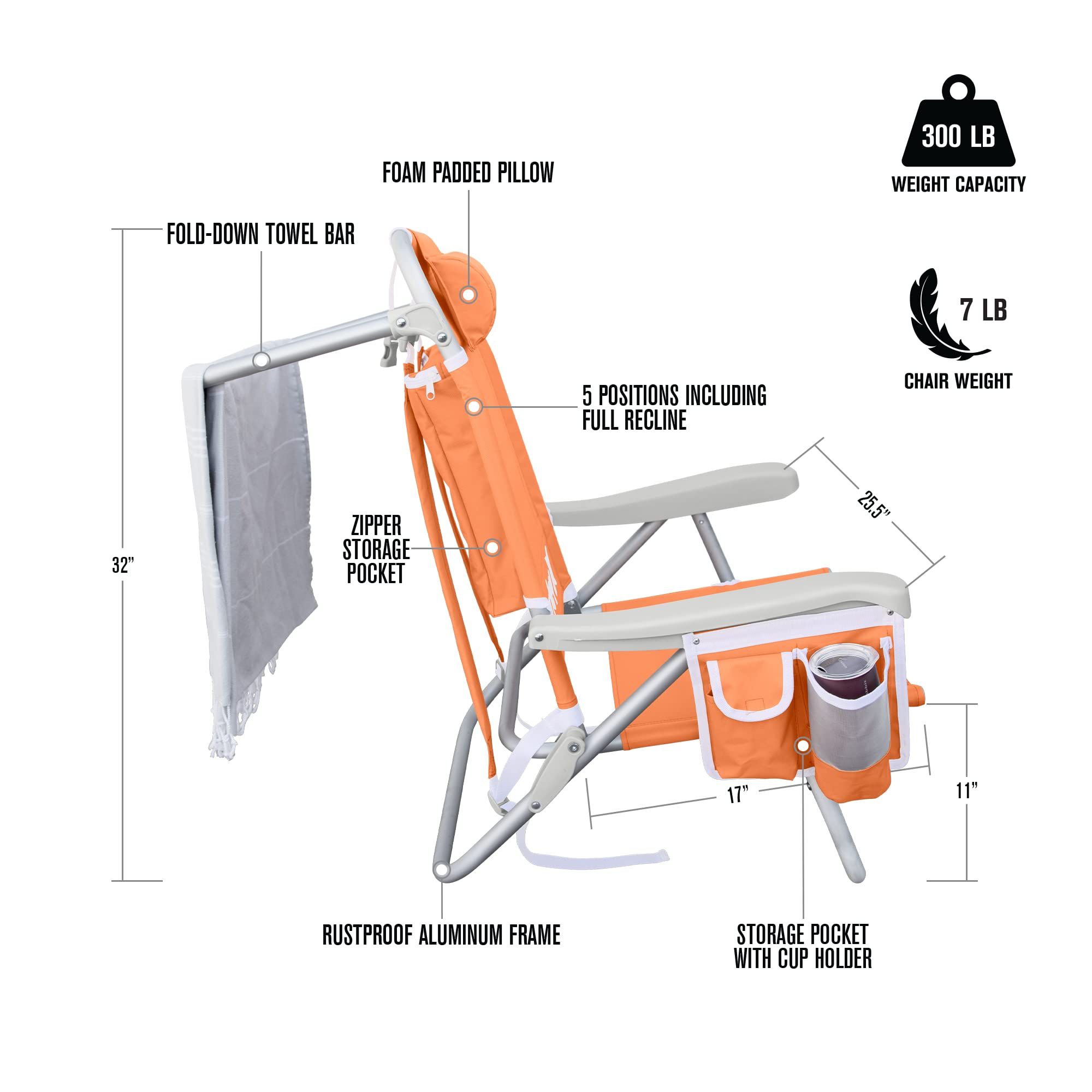 Papaya Hurley Deluxe Backpack Outdoor Chair, One Size