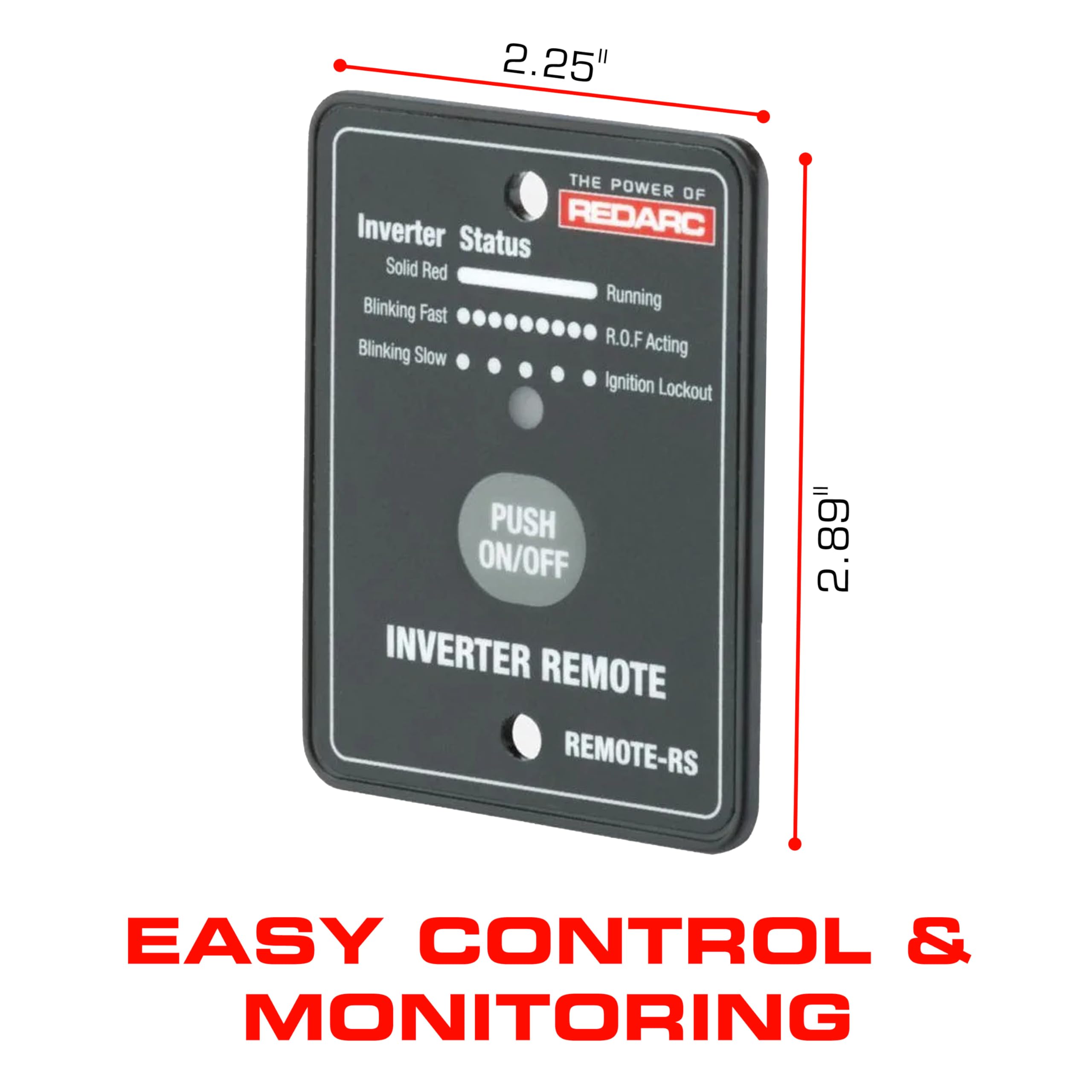 REDARC Inverter Remote Switch, Remote-RS 12V Compatible, Flush-Mount Design for RS Series Pure Sine Wave Inverters, On/Off Control and Status Indicator, for RV, Truck, and Off-Grid Use