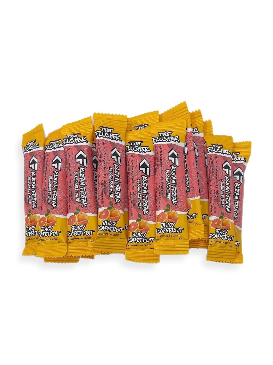 FLUSHABLE WIPES THE KLEAN FREAK - 100% BIODEGRADABLE Individual Wrapped Travel WET Wipe for Toilet - Soothing Aloe & Witch Hazel - Alcohol Free 20 Pack - Juicy Grapefruit