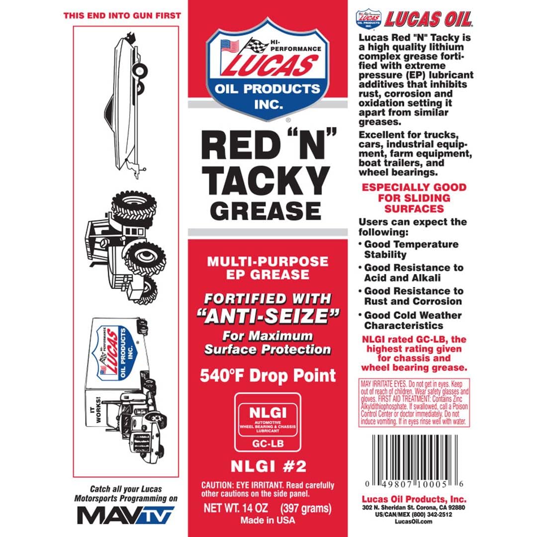Red N Tacky Grease Lucas Oil - 14 Ounce Cartridge pack of 10
