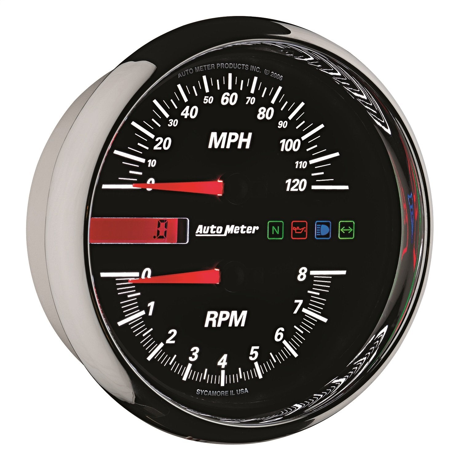 Tach/Speedo AutoMeter Gauge, 4 1/2", 8K Rpm/120 Mph, Black, Pro-Cycle (19466)