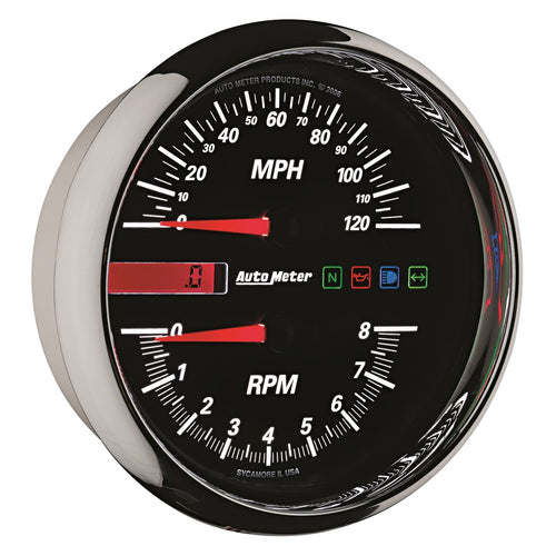 Tach/Speedo AutoMeter Gauge, 4 1/2", 8K Rpm/120 Mph, Black, Pro-Cycle (19466)