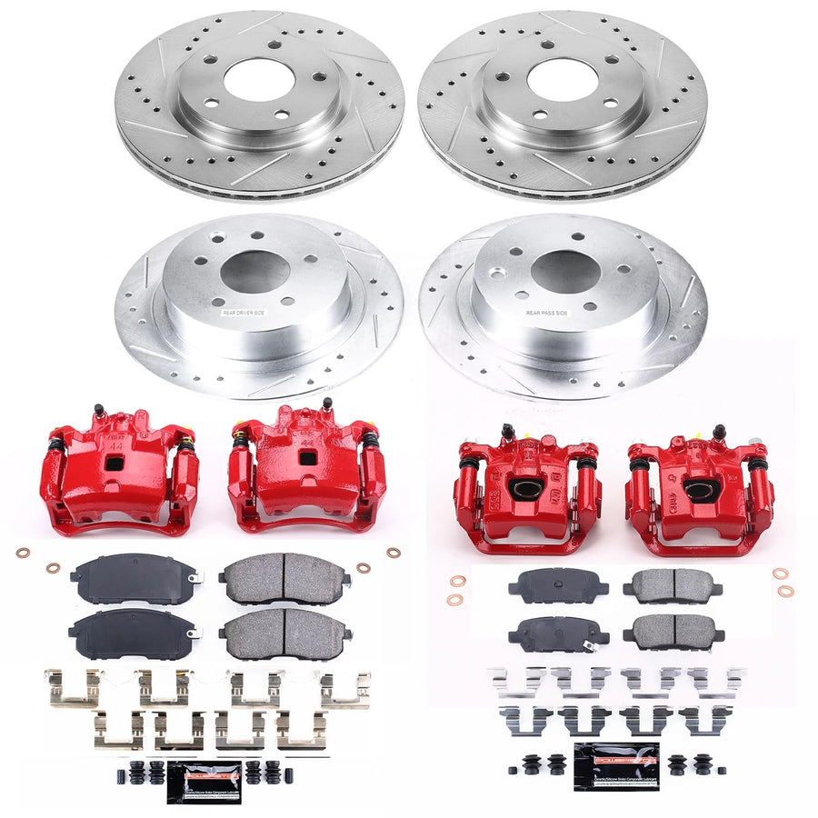 Power Stop Z23 KC6960A Evolution Front and Rear Caliper Kit-Drilled/Slotted Rotors, Carbon Ceramic Brake Pads & Calipers For Nissan Sentra 2013-2018 [Model Specific]