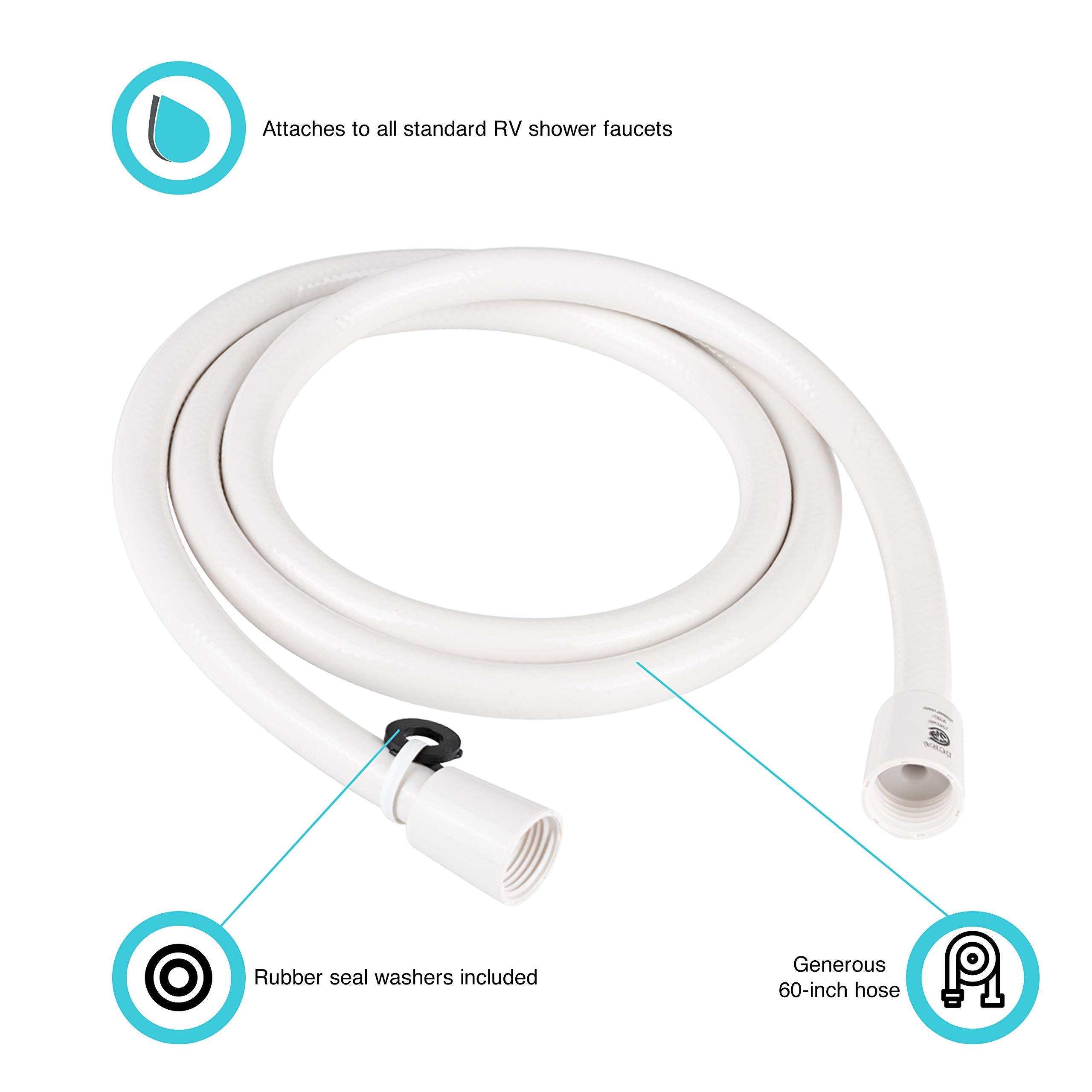 Dura Faucet RV DF-SA230-WT 60 inch Vinyl Shower Hose (White)