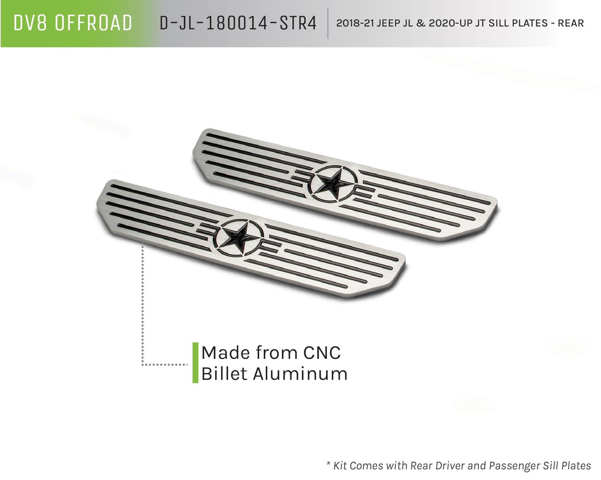DV8 Offroad Door Sill Plates for 2018-2025 Wrangler JL and 2020-2025 JT Gladiator | 4-Door Models | Rear Pair | Embossed with Since 1941" | Billet Aluminum Construction