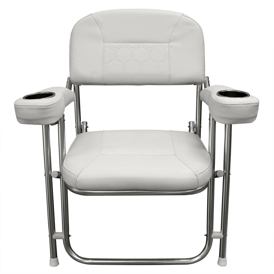 Offshore Series Wise 3367-784 Deluxe Folding Deck Chair with Stainless Steel Cup Holders, Brite White