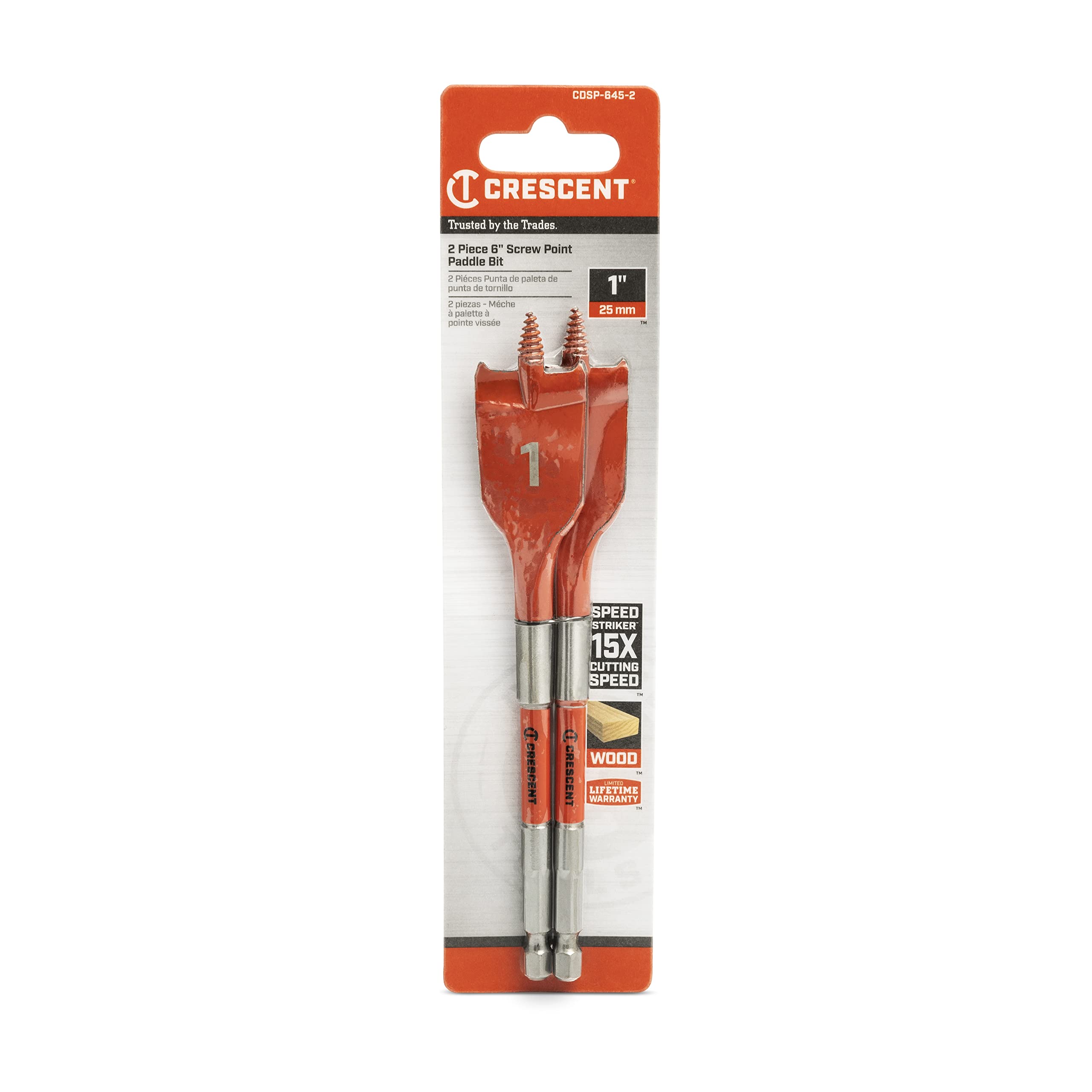 2 Piece Crescent Paddle Drill Bit Screw Point | 6" x 1" | CDSP-645-2