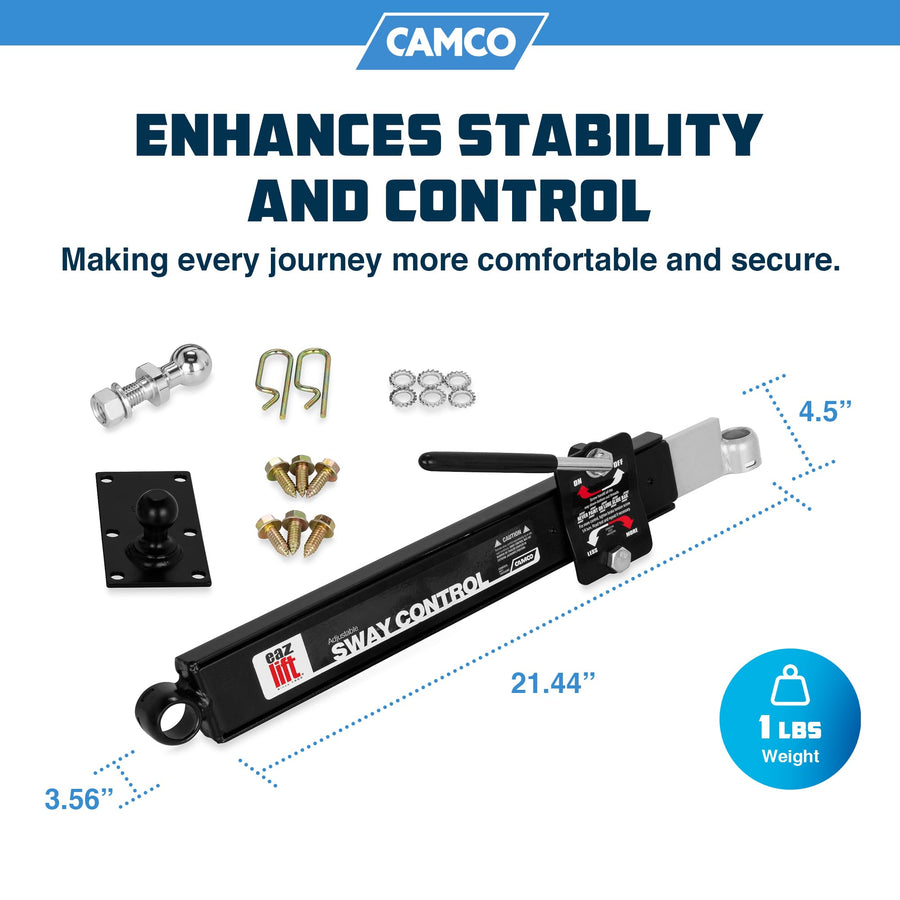 Camco Eaz-Lift Adjustable Sway Control Camper/RV | Features On/Off Control & Double Friction Pads Provide Constant Sway Reduction | Attaches & Detaches Quickly for RV Storage and Organization (48380)