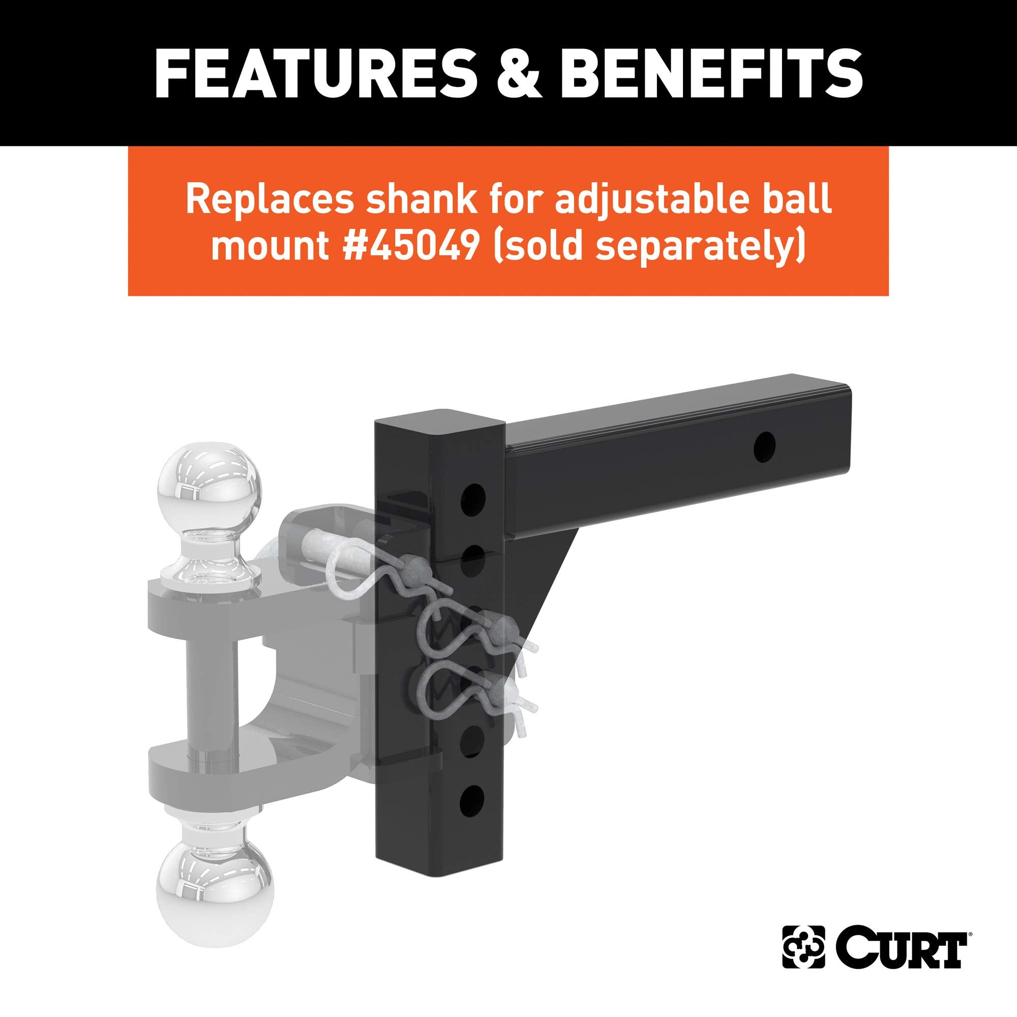 CURT Replacement Shank for Adjustable Trailer Hitch Ball Mount #45799 or #45049, Fits 2-Inch Receiver 45059