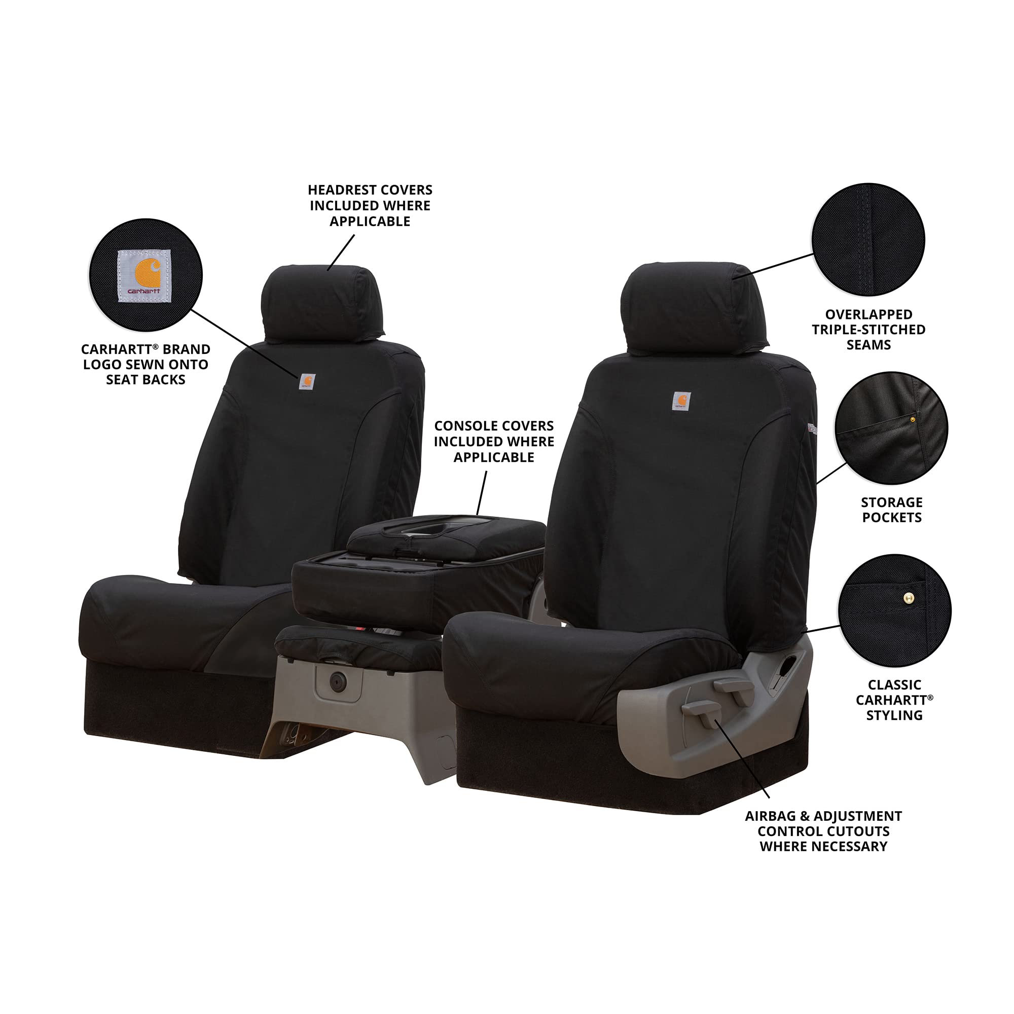 Covercraft Super Dux Carhartt SeatSaver Custom Seat Covers | SSC3415COBK | 1st Row 40/20/40 Bench Seat | Compatible with 2011-2016 Ford F-250/F-350, 2015-2016 F-450/F-550 | Black