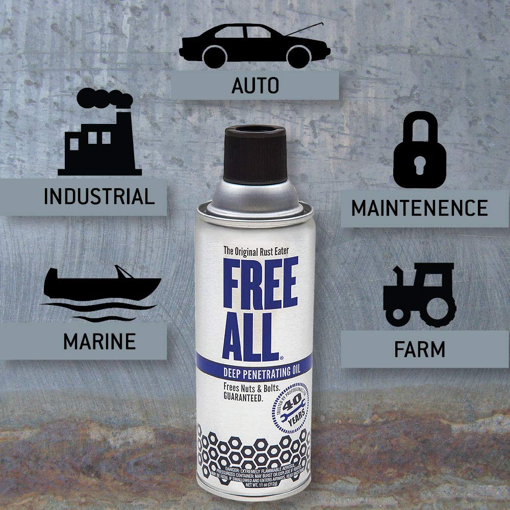 All Free Rust Eater Deep Penetrating Oil, 6 oz Aerosol – Loosens Rusted Bolts, Nuts, Pipe Connections & Locks – Industrial-Grade Rust Remover, Silicone-Free Formula, Safe for Paint & Plastic Surfaces
