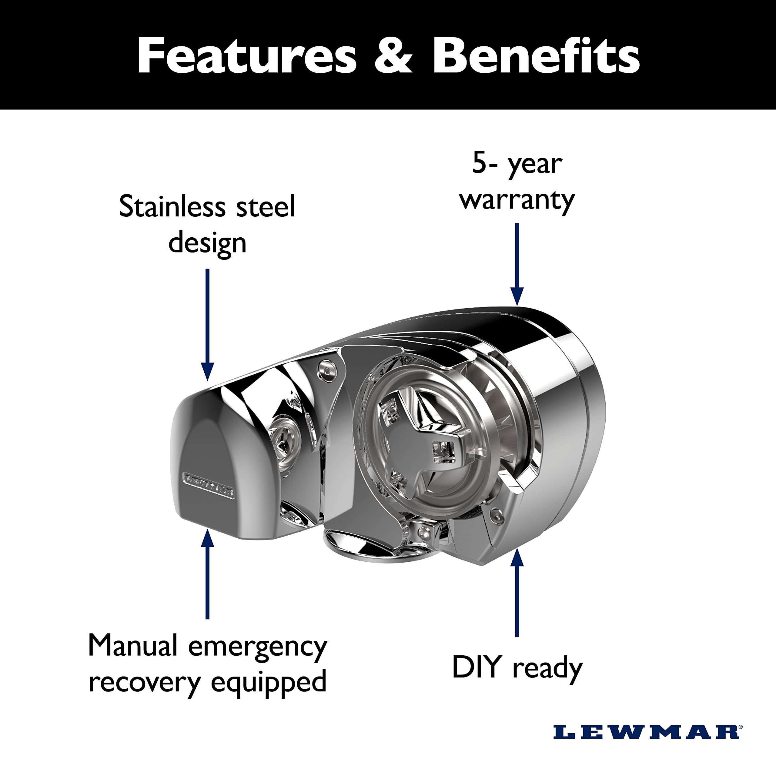 Lewmar Pro-Series 12V Gypsy with 316 Stainless Steel for Boats 20'-38' with 5/16" G4 Chain, Max Pull 1,000 lbs. - 2020201170