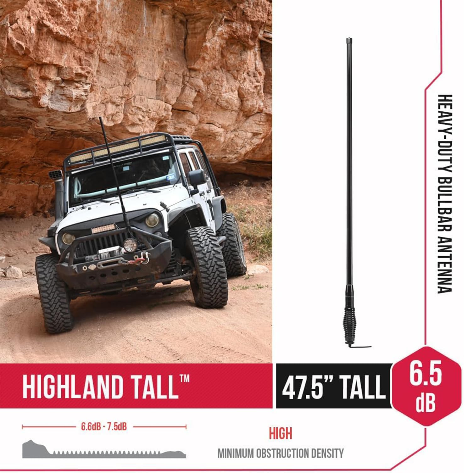 MXAT04-6.6dB Midland Heavy-Duty Bull Bar Antenna Micromobile - 47.5” with 462-468 MHz Frequency - Long Range GMRS Communication - Off-Roading Overlanding - Easy to Install