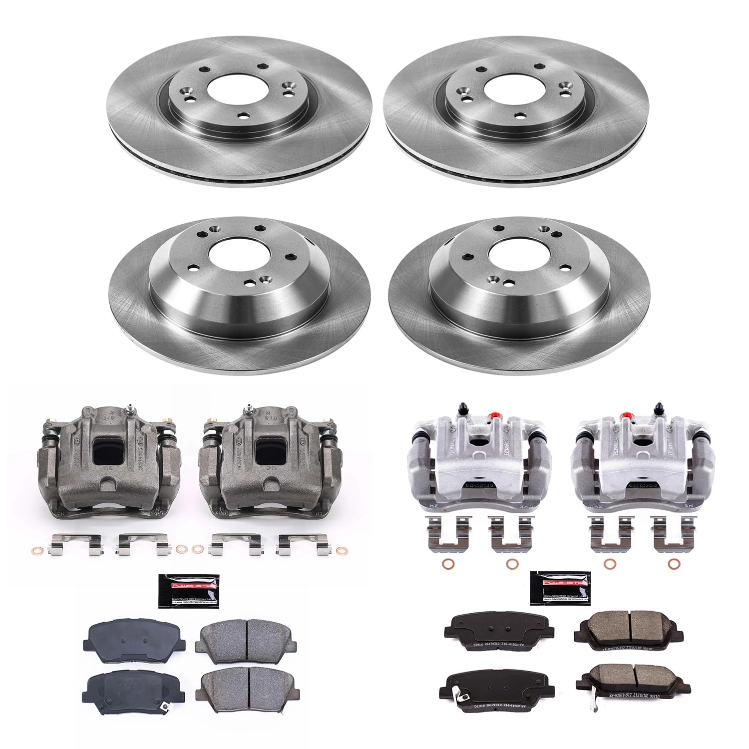 Power Stop Front and Rear Brake Kit-Drilled/Slotted Rotors, Ceramic Brake Pads & Calipers KCOE5927 Stock Replacement
