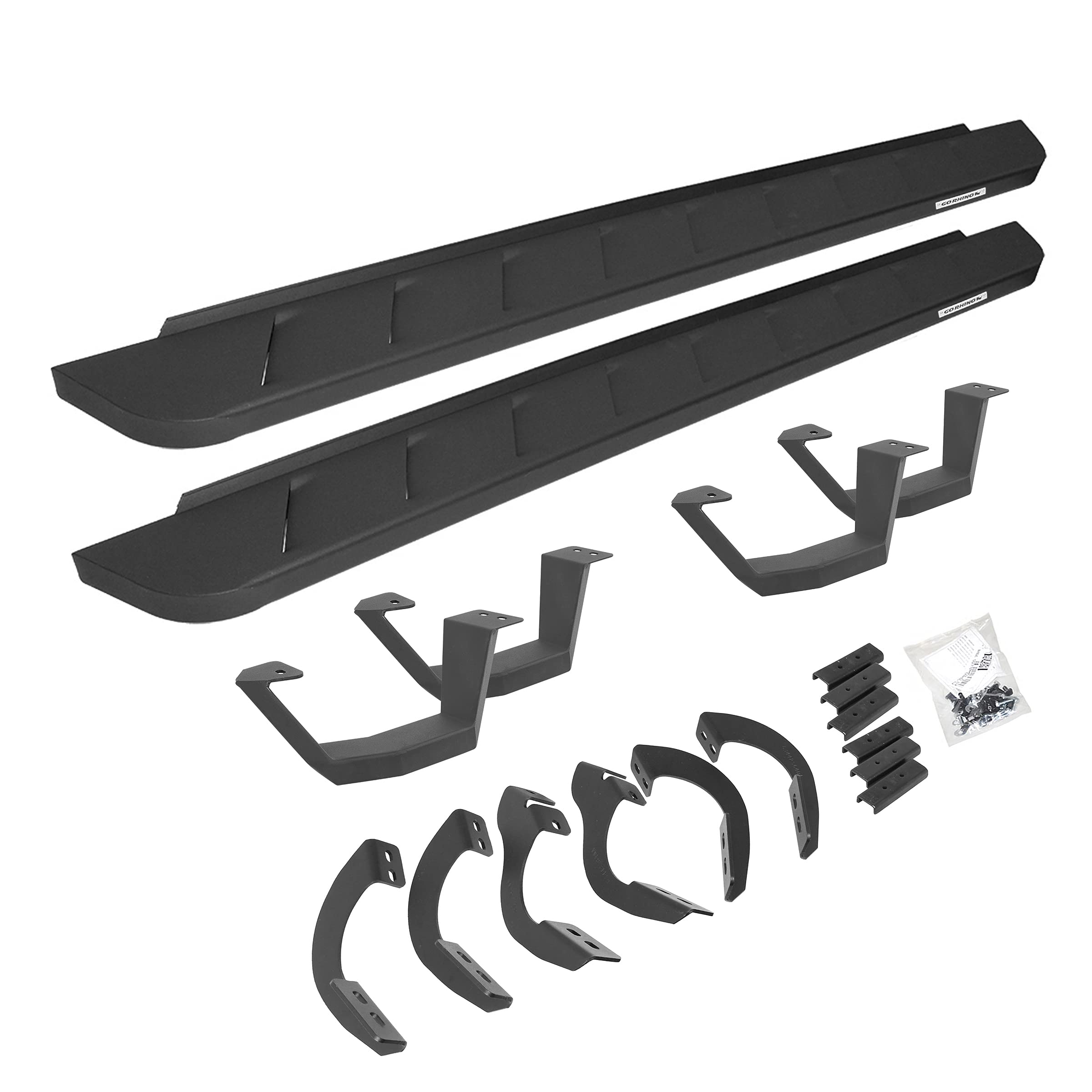 Go Rhino RB10 6344256820PC Running Boards - Complete Kit: RB10 Running Board + Brackets + 2 Pair RB10 Drop Steps