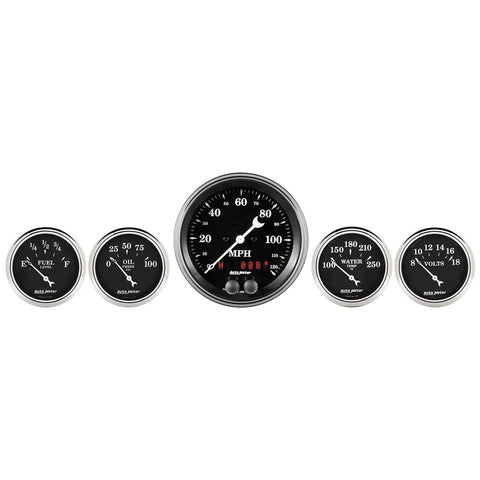 Gauge Kit AUTO METER 1750 (Old TYME Black 5 Pc, 3 3/8" & 2 1/16", GPS Speedometer, Old TYME Black)