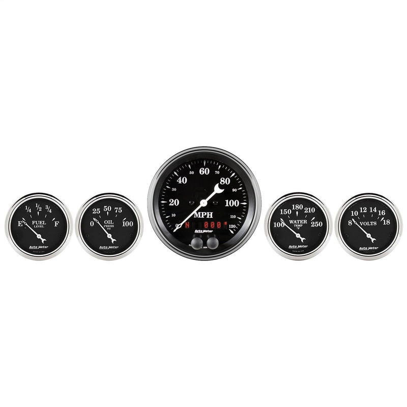 Gauge Kit AUTO METER 1750 (Old TYME Black 5 Pc, 3 3/8" & 2 1/16", GPS Speedometer, Old TYME Black)