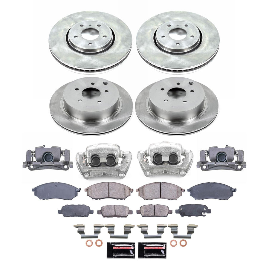 POWERSTOP Stock Replacement Brake Pads and Rotors Kit with Calipers Front and Rear For INFINITI FX35 2009 [Vehicle Specific]