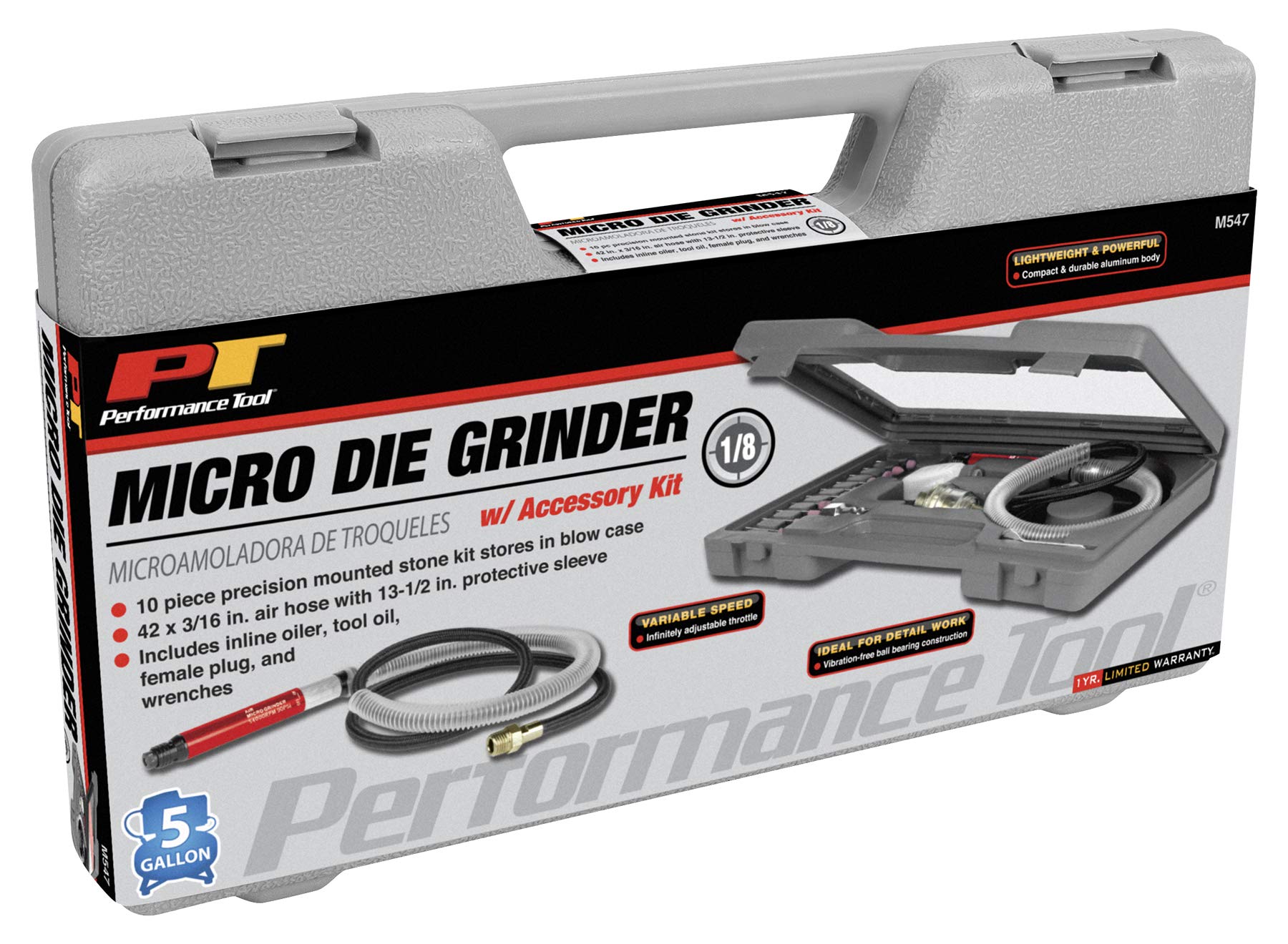 M547 Performance Tool 1/8-Inch Micro Die Grinder - Compact and Powerful Pneumatic Tool for Precision Grinding, Polishing, and Deburring