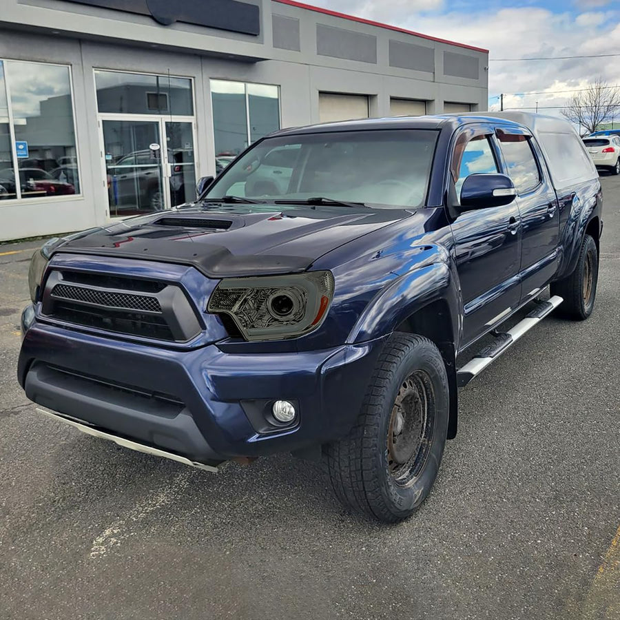 Smoke Spec-D Tuning Projector Headlights w/LED Bar Compatible with 2012-2015 Toyota Tacoma, Left + Right Head Lights Assembly