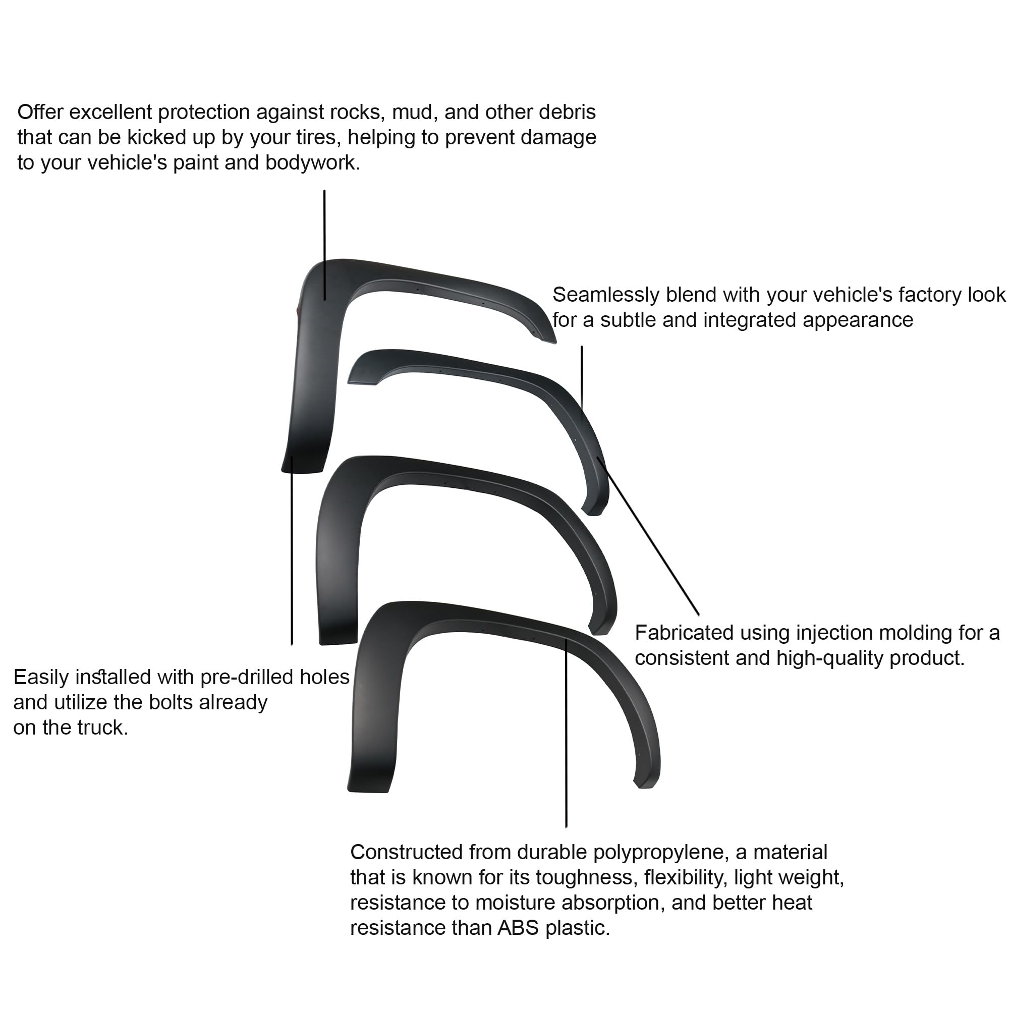 OE Factory Style Black Black Horse Fender Flares Compatible with 99-06 Chevy Silverado 1500|99-04 Chevy Silverado 2500|01-06 Chevy Silverado 2500 HD|01-06 Chevy Silverado 3500-FOESI99