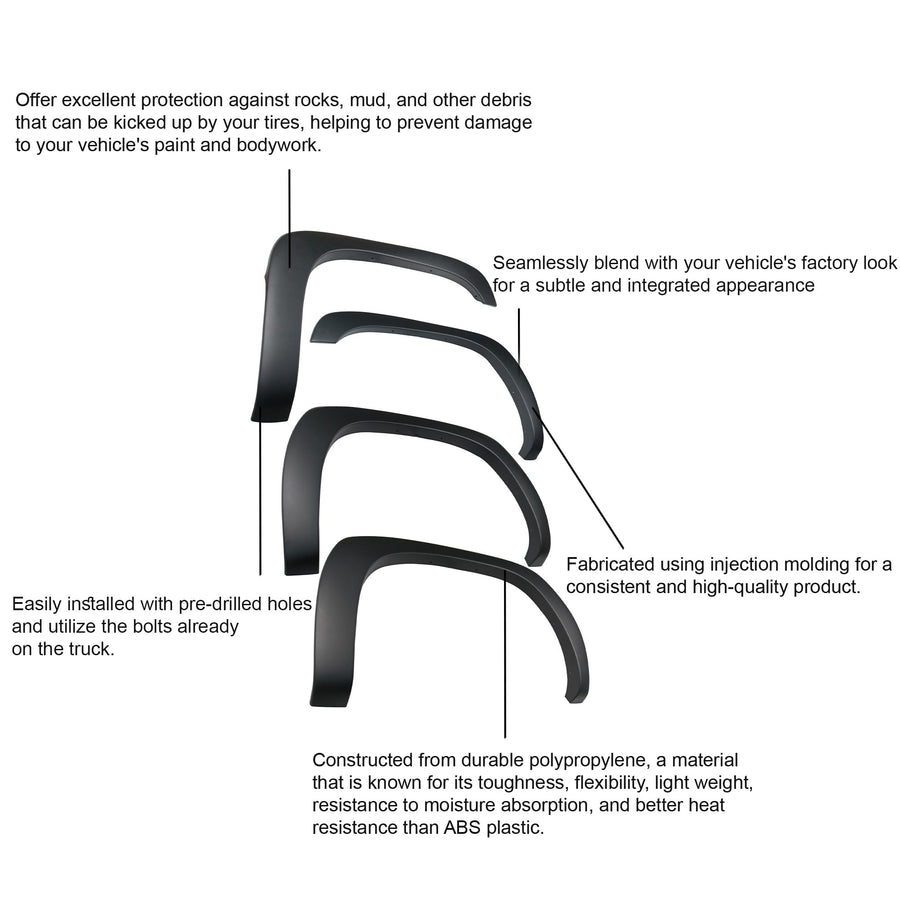 OE Factory Style Black Black Horse Fender Flares Compatible with 99-06 Chevy Silverado 1500|99-04 Chevy Silverado 2500|01-06 Chevy Silverado 2500 HD|01-06 Chevy Silverado 3500-FOESI99