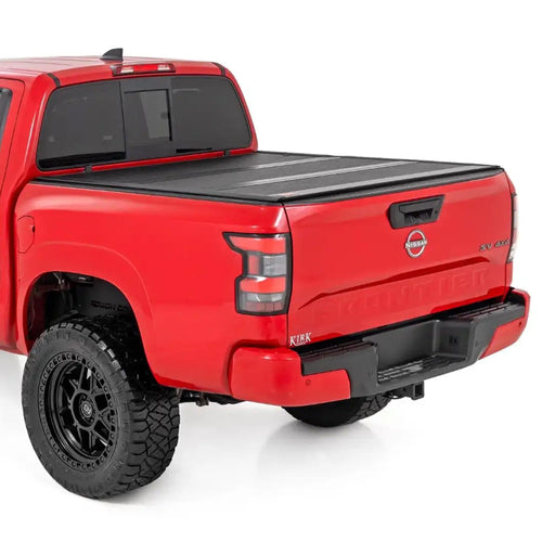 Hard Tri-Fold Rough Country Tonneau Cover for Nissan Frontier (2022-2026) - Low-Profile Aluminum Truck Bed Cover, Fits 5' Bed (58.9-59.5") w/Utili-Track Cargo MGMT