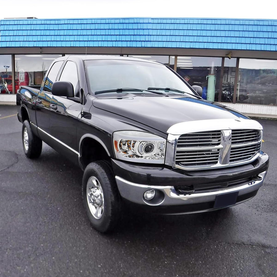 Chrome Housing SPEC-D TUNING Clear Lens LED Tube Projector Headlights Compatible with 2006-2008 Dodge Ram 1500 2500 3500 Left + Right Pair Headlamps Assembly