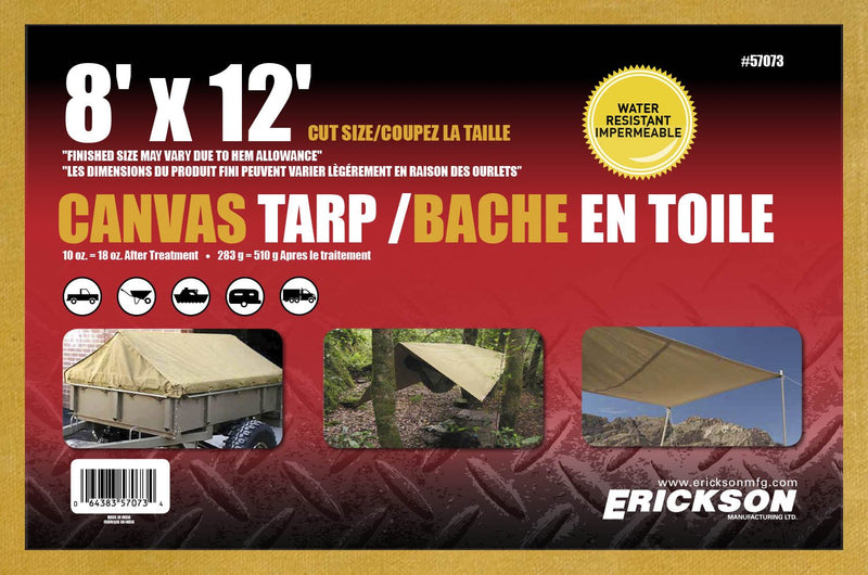 Canvas Tarp Erickson 57073, 8' x 12', 1 Pack