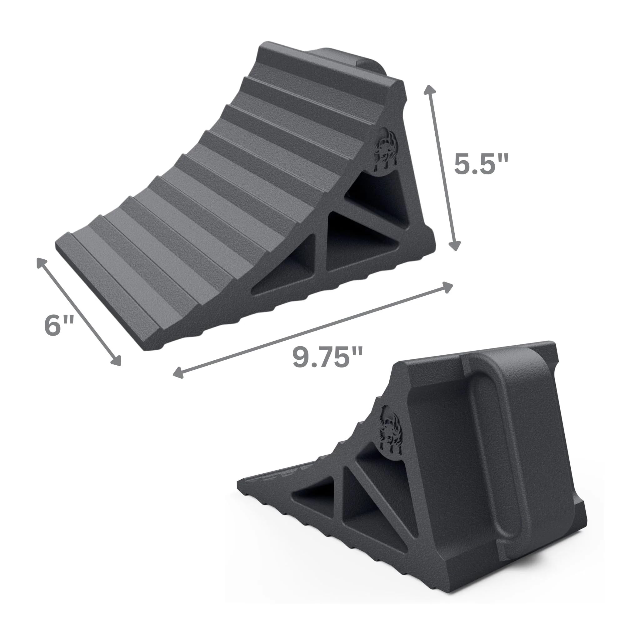 Heavy Duty EKON OX BLOX Wheel Chocks with Handle 2-Pack - Wide 6" Footprint with Grooves to Prevent Tires from Slipping - Campers, Trailers & RV Wheel Chocks - 100% Recycled Rubber Wheel Chocks