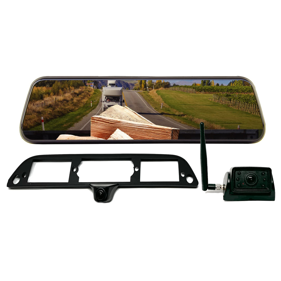 Wireless Transparent Trailer System Brandmotion w/ Dual Rear Cameras and Display Mirror Compatible with Ford F-150 (2015-Current) and Super Duty (2017-Current) - Edge to Edge Image Mirror Easy Install