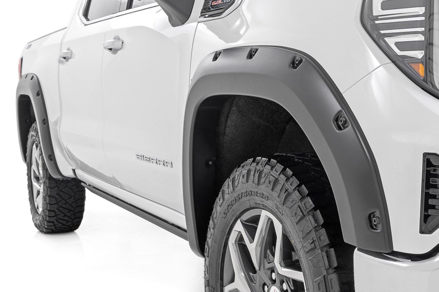 Rough Country Fender Flares Pocket for GMC Sierra (2019-2026 & Refresh) - 2" Extra Tire Coverage, UV-Resistant ABS, Flat Black (Set of 4)
