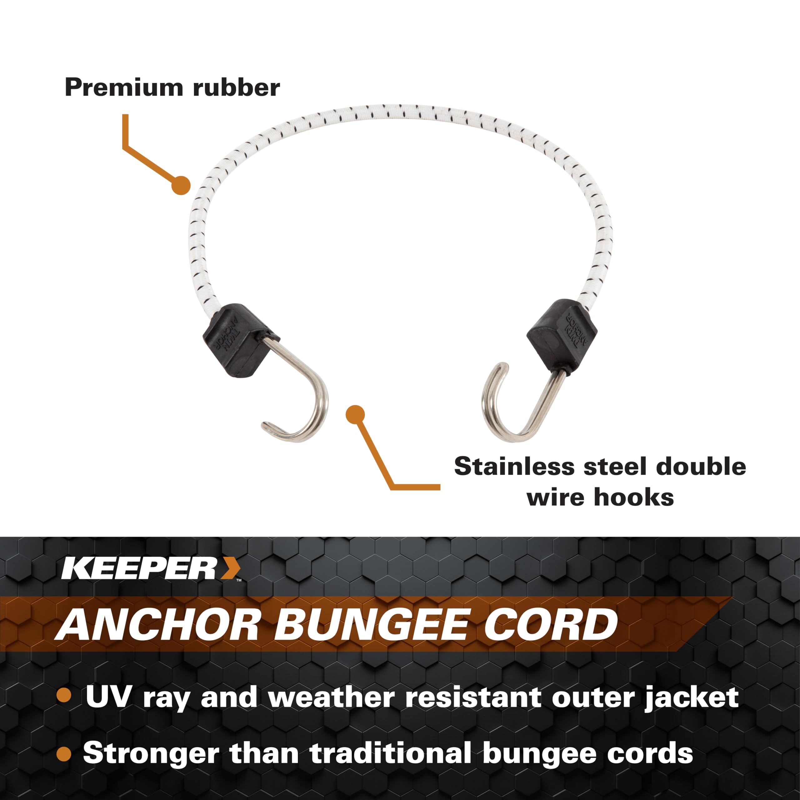 24” Keeper Marine Twin Anchor Bungee Cord - UV and Weather-Resistant