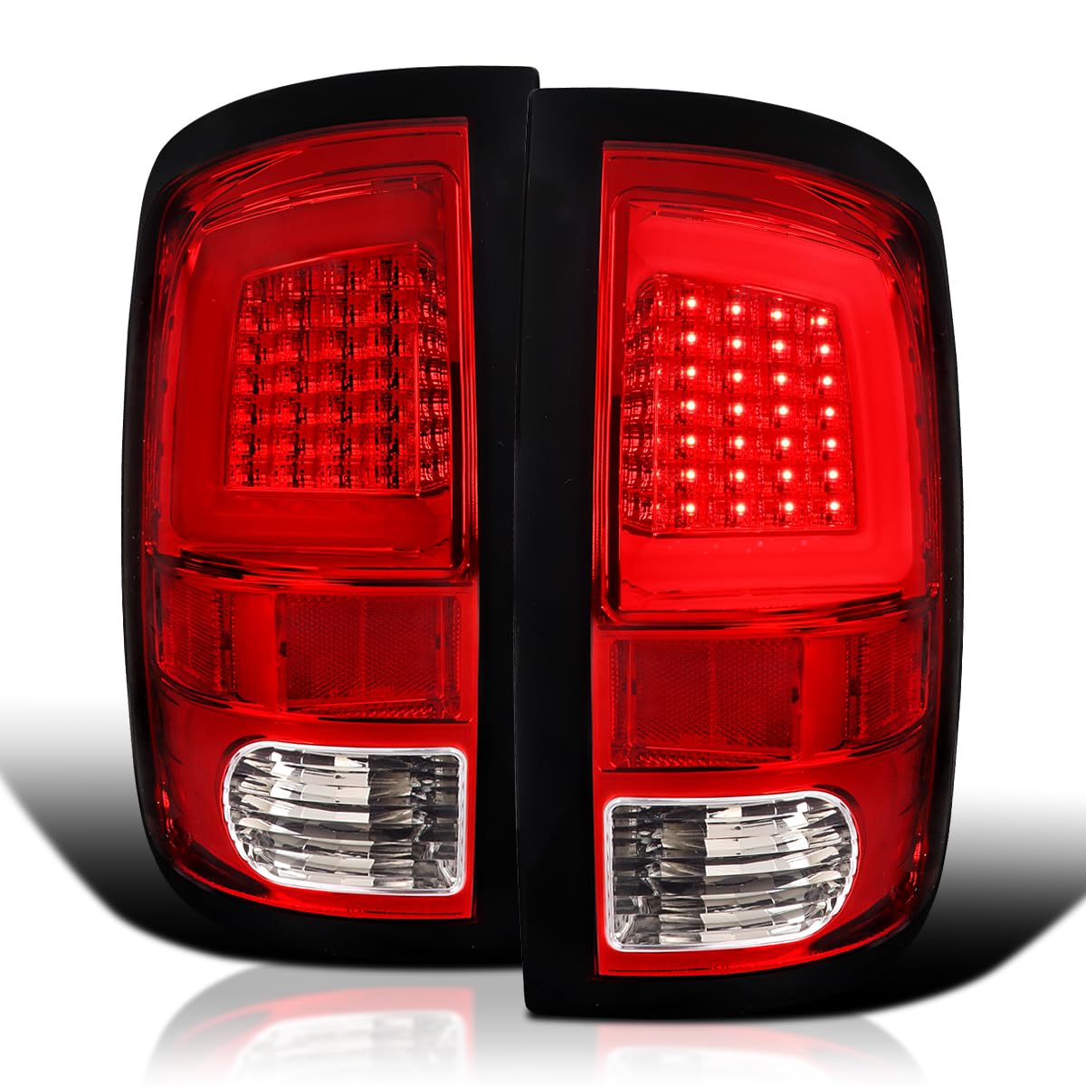 Red LED Tail Lights SPEC-D TUNING w/LED Light Bar Compatible with 2009-2018 Dodge Ram 1500, 2010-2018 Dodge Ram 2500/3500, Left + Right Pair Assembly