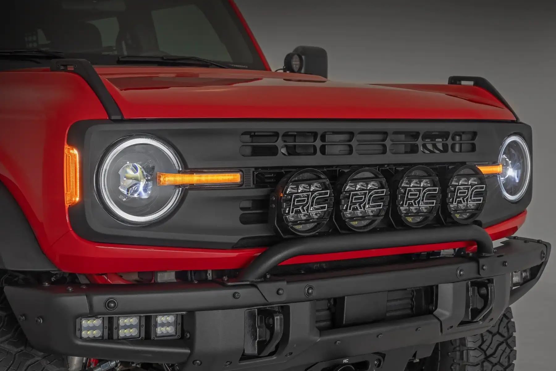Rough Country LED Headlights DRL Halo for Ford Bronco (2021–2025) - DOT Approved Projection Headlight Assembly Set with Sequential Turn Signals & Adjustable Beam