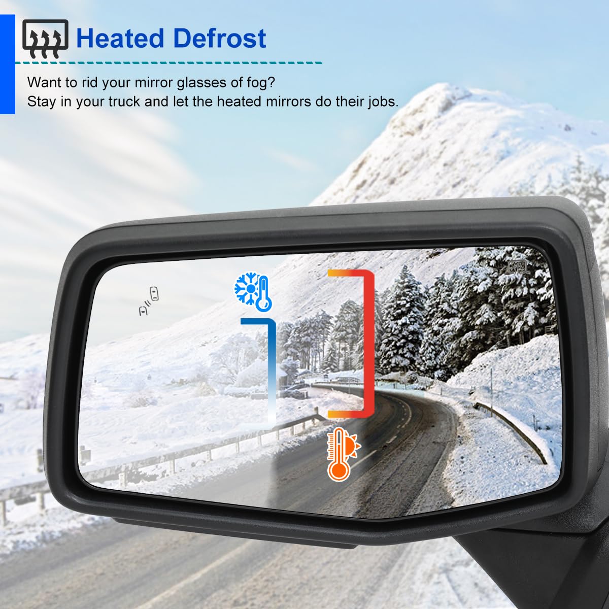 Spec-D Tuning Black Power Fold Left Driver Side Power Heated Side Mirror w/Blind Spot + Temp Sensor Compatible with 2019-2025 Chevy Silverado 1500