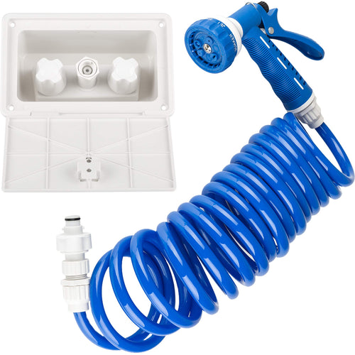 Dura Faucet RV Exterior Quick Connect Detachable Sprayer, DF-SA189-WT Hose, Port, Spray Box Kit (White)