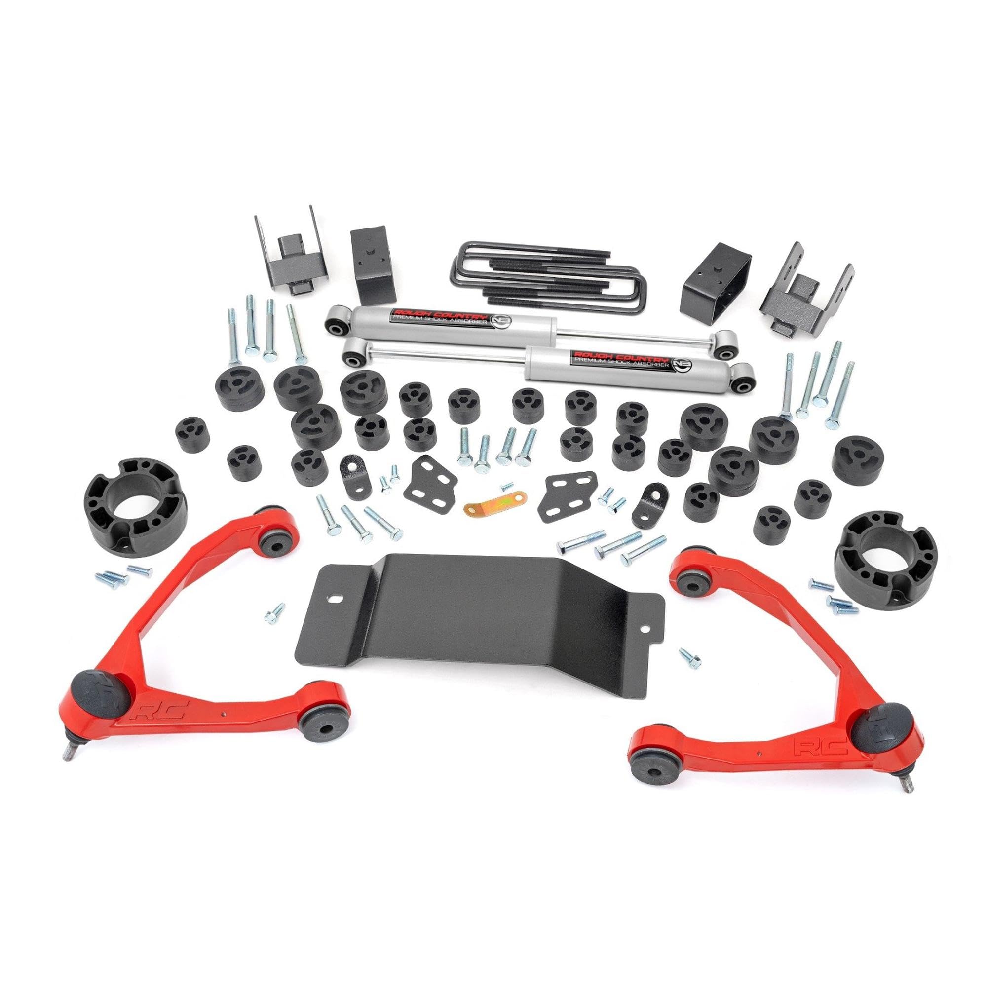 Rough Country Lift Kit Combo 4.75" for Chevy Silverado & GMC Sierra 1500 (2007-2013) 4WD - Red Control Arms