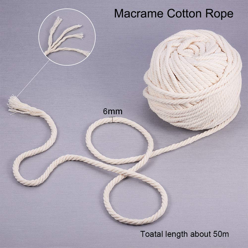 55 Yards JEWELEADER Natural Cotton Macrame Cord 6mm Twisted Soft Knitting Rope for Handmade Crafts Decoration Wall Hanging Plant Hanger Crocheting Bohemia Dream Catcher White Smoke