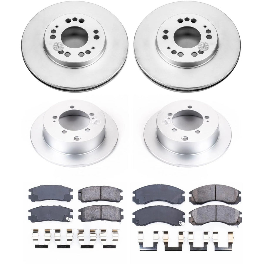 Power Stop Coated CRK802 Brake Rotor and Ceramic Brake Pads- Front & Rear For Eagle Talon 1995-1997, Mitsubishi Eclipse 1995-2000, Mitsubishi Galant 1999-2000 [Model Specific]