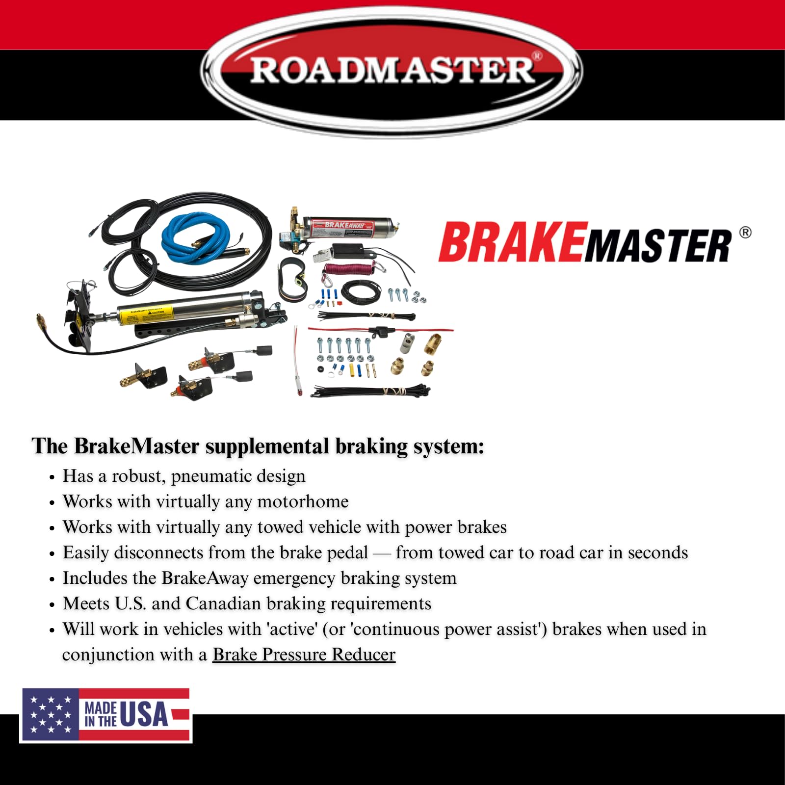 Brakemaster Roadmaster 9160 Brake System with BrakeAway Kit fits Motorhomes with Air or Air Over Hydraulic Brakes | Fully US and Canadian Brake Compliant | Easy Installation