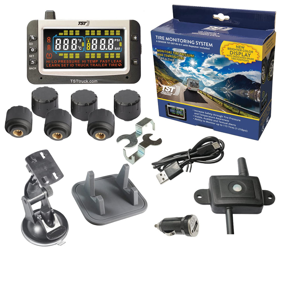 TPMS TST 507 Series - RV Tire Pressure Monitoring System with 6 Cap Sensors & Color Display Monitor for Travel Trailers, Campers and Motorhomes