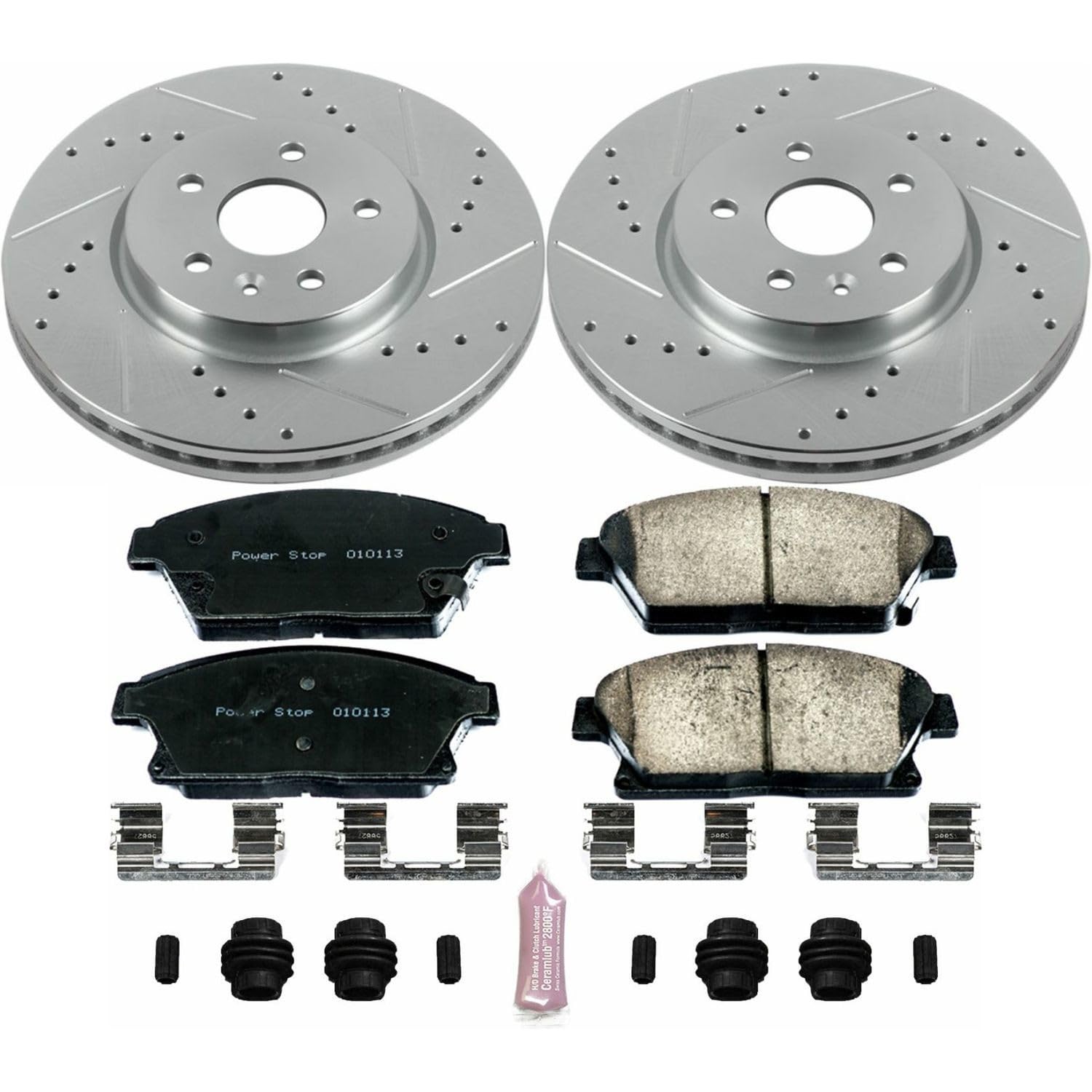 Power Stop K6996 Z23 Carbon Fiber Brake Pads with Drilled & Slotted Brake Rotors Kit For Chevrolet Trax 2015-2017 [Model Specific]